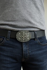Handmade Black Leather Belt with Gothic Style Buckle for Me - Picture 1 of 3
