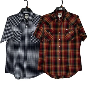 Ely Cattleman Pearl Snap Shirts MED M Lot of 2 Plaid Western Cowboy Short Sleeve - Picture 1 of 8