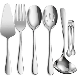 6 PCS Stainless Steel Serving Utensils, Large Serving Spoons Slotted Spoons, ... - Picture 1 of 7