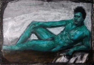 Portrait Mann Abstrakt , Gemälde Papier A4 Ölkreide , Moderne Kunst Bild - Bild 1 von 3