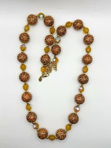 Vintage Joan Rivers Leopard Tiermotiv & gelbe Kristallperlen Halskette 30-33 Zoll - Bild 1 von 5