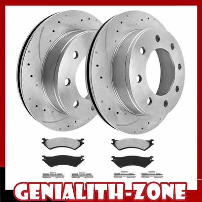 For Ford E-250 1999-2007 Rear Drilled Disc Brake Rotors + Ceramic Pads Kits Foto 1 de 4