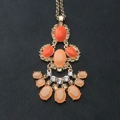 J CREW Neon Orange Cabochon fan pendant statement long necklace- 32"   - Image 1 of 4
