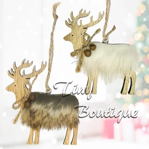Traditional Wooden Reindeer Christmas Tree Decoration Hanging Ornaments 2 pack - Picture 1 of 6