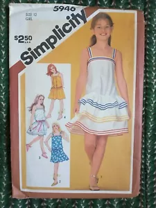 VTG Sewing Pattern Girls Short Sundress UNCUT Size 12  Simplicity 5946  - Picture 1 of 5