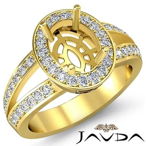 Halo Oval Semi Mount Split Shank Diamond Engagement Ring 14k Yellow Gold 0.55Ctw - Picture 1 of 6