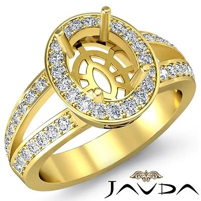 Halo Oval Semi Mount Split Shank Diamond Engagement Ring 14k Yellow Gold 0.55Ctw - Image 1 of 4
