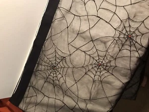 Halloween Embroidered Table Square 54” x 54” Large Black Bordered Webs Skull - Picture 1 of 5