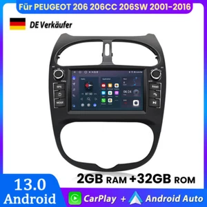 CarPlay 7" Autoradio Für PEUGEOT 206 206CC 206SW 2001-2016 Android13 GPS NAVI BT - Bild 1 von 12