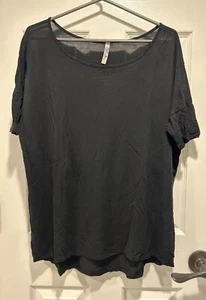 Super Line drop shoulder black size large short sleeve pullover top tunic sz L - Picture 1 of 7