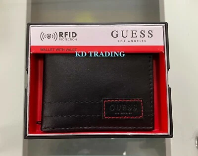 GUESS 220053 Authentic Men Genuine Leather Bifold Wallet Valet RFID Protection - Image 1 of 4