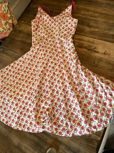 VTG 1960s Rare Original CHERRY PRINT HALTER COTTON DRESS Sun Monroe Wow! Boho - Picture 1 of 16