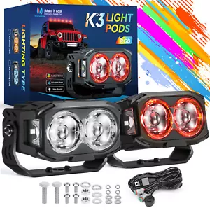 MICTUNING Pair K3 4Inch RGB LED Work Light Bar Led Cube Offroad Driving Fog Lamp - Foto 1 di 7