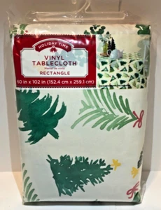 Christmas Holiday Time Rectangle Tablecloth 60” x 102” Trees Decor - Picture 1 of 2