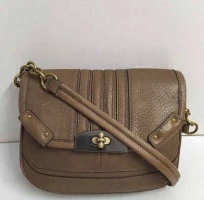 B. Makowsky Brown Pebbled Leather Turnlock Flap Closure Crossbody Bag - Image 1 of 4