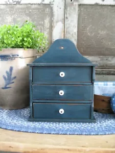 Armadio antico 3 cassetti in legno per spezie dipinto al latte blu boemo - Foto 1 di 12