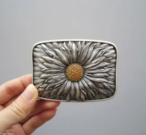 Hebilla de cinturón de moda de metal margarita enchapada en plata diamantes de imitación - Imagen 1 de 2