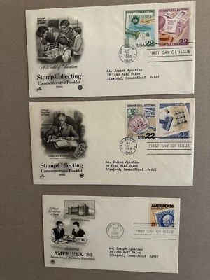 USA Stamp on stamp 3 FDC Scott Cat 2198-2201, 2145 1985-1986 - Image 1 of 2