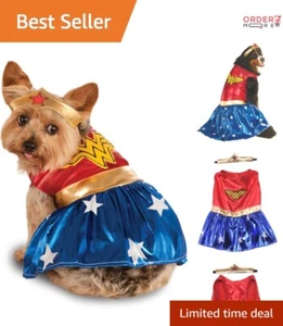 Pet Costume Polyester Medium Superhero Wonder Woman Dress for Dogs Party Wear - Picture 1 of 9
