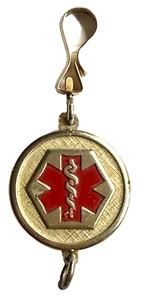 ANSON MEDIZINISCHES ALARMSYMBOL GOLDFARBEN METALL SCHLÜSSELRING SCHLÜSSELANHÄNGER - Bild 1 von 4