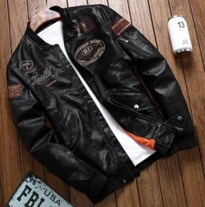 Traje de la Fuerza Aérea para Hombre Chaqueta de Cuero para Motocicleta Abrigo Bordado Prendas de abrigo - Imagen 1 de 8