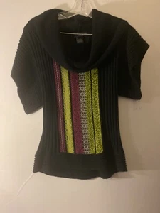 Willi Smith Women’s Knit Turtleneck Sweater Shirt Sleeves Six Small Black Cotton - Picture 1 of 8