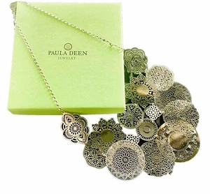 NIB Silver Tone Floral Lace Design Bib Necklace Paula Dean Jewelry - Picture 1 of 5