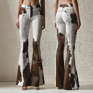 Women Cowhide Leather Pants | Handmade Genuine Cow Skin Fur Pants | Western Wear - Picture 1 of 8