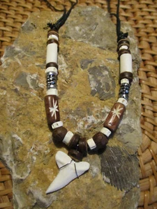 HaifischzahnKette Surferkette, Surfer Band , Fischknochen, Karibik Shark Cocos - Bild 1 von 6
