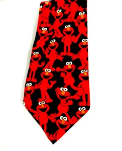 Vintage Elmo Sesame Street Neck Tie 100% Silk Hand Made Black Red Novelty - Picture 1 of 5