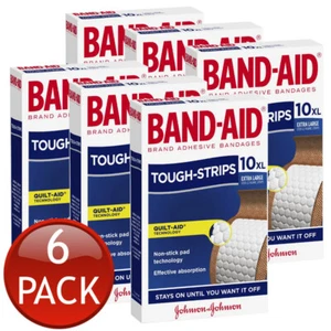 6 x Band-Aid Tough Strips Extra Large Fabric Plasters Bandage Wound Care 10 Pack - Picture 1 of 6