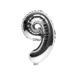 40" Metallic Silver Glossy Nine Year Old Birthday Party Number 9 Float Balloon - Picture 1 of 2