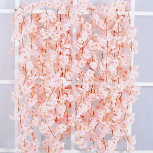 2Pcs 11.8Ft Artificial Cherry Blossom Flower Vines Fake Flower Garland Outdoors - Picture 1 of 8