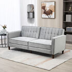 Velvet-Touch Fabric Reclining Couch with 3 Angles, Padded Seat and Wood Legs