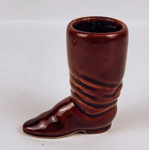 Mini Boot Ceramic Brown Glaze Decor Toothpicks Vintage Slouch Western 2" Tall - Picture 1 of 9