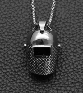 Welders' Mask Stainless Steel Enameled Workman's Silver Pendant Jewelry - Picture 1 of 6