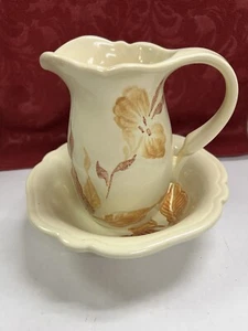 Vintage Royal Haeger #934 Pitcher and Bowl Set Fall Brown Cream Floral - Picture 1 of 10