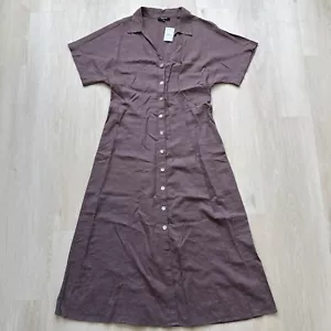 Madewell Linen Blend Midi Dress Women’s 8 Purple Maroon Short Sleeve - Picture 1 of 8