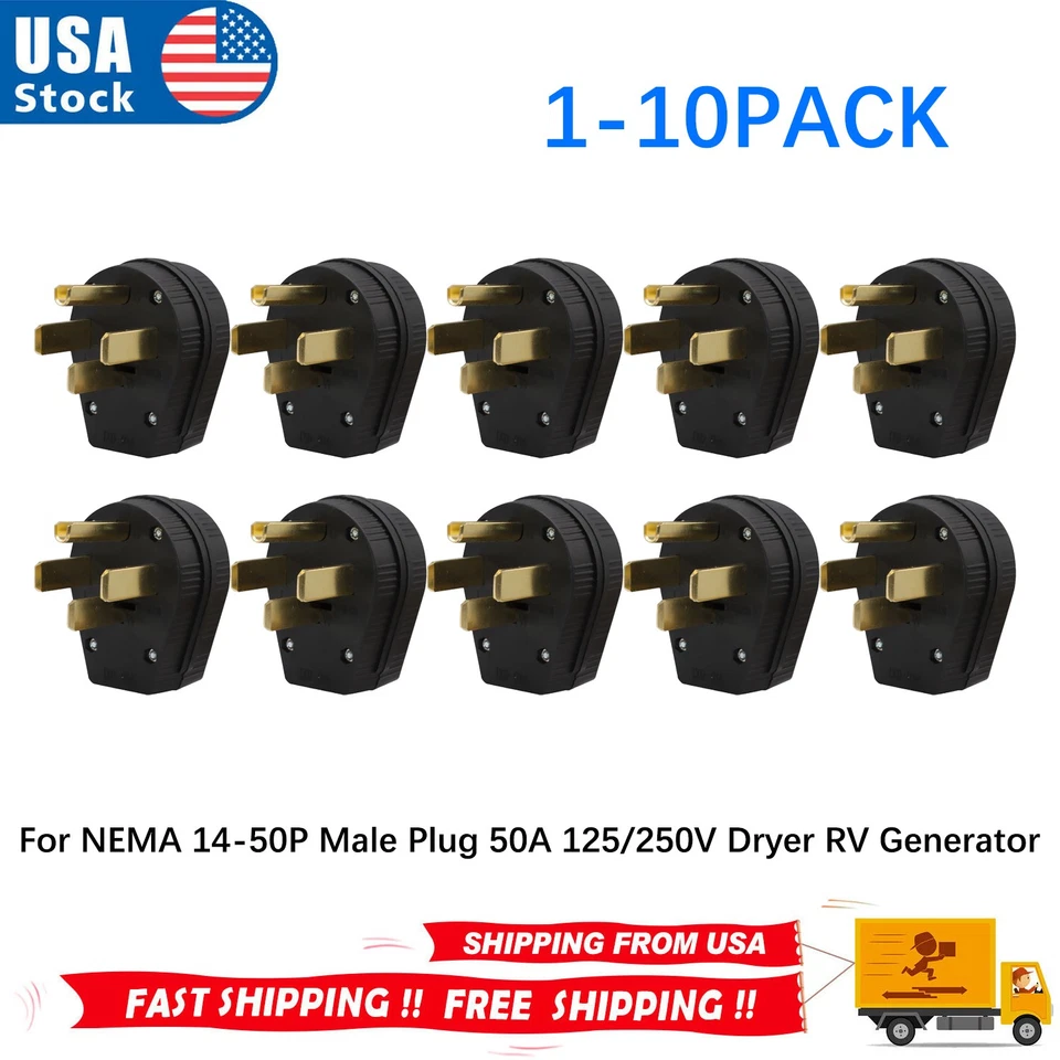 Lots of For NEMA 14-50P Male Plug 50A 125/250V Dryer RV Generator Plug 14-50 - Image 1 of 4