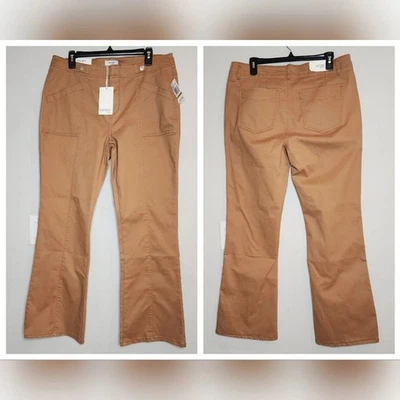 全新带标签 Kensie 靴型骆驼棕色柔软弹力棉质裤子 32 或 14 码 — 第 1/4 张图片