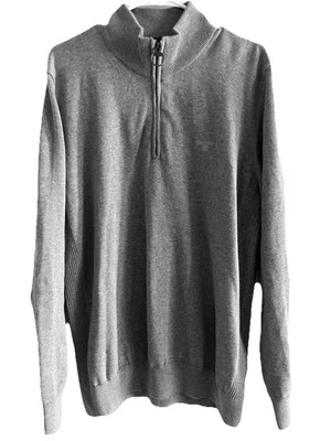 Barbour Jumper Mens XL Grey Marl Half Zip Pullover Sweater Tight Knit Cotton - Image 1 of 4