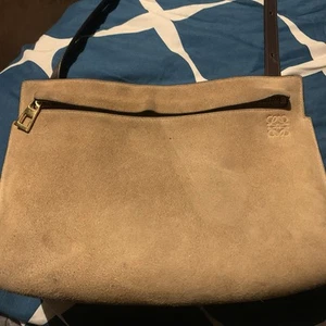 LOEWE Anagram Shoulder Bag Crossbody Suede Leather Beige Dark Brown  - Picture 1 of 5