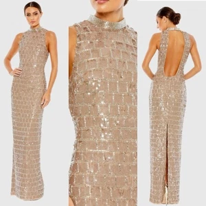 Abito vestito a colonna senza maniche collo alto con paillettes Mac Duggal - Foto 1 di 16
