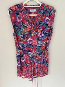 Per Una Womens Top Size 14 Pink Blue Green Floral Cotton Jersey Summer Holiday - Picture 1 of 6