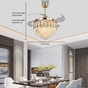 42" 6 Speed Ceiling Fan with Light LED Crystal Chandelier LED Light with Remote - Picture 1 of 19