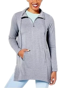 Susan Graver Sport Cloud 9 Frottee Raglanärmel Tunika XXS meliert grau neu ohne Etikett - Bild 1 von 6