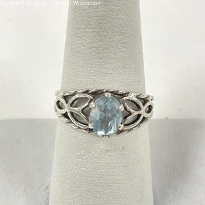 Sterling Silver & Blue Topaz Openwork Ring Size 8.25 - 2.55g - Picture 1 of 5