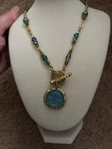 Kirk's Folly Agua Moon Face Necklace, Crystal Iridescent Accents, Toggle Clasp - Picture 1 of 4