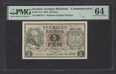 Sweden 5 Kronor 1948 P41a "Commemorative" Uncirculated Grade 64 - Image 1 of 2