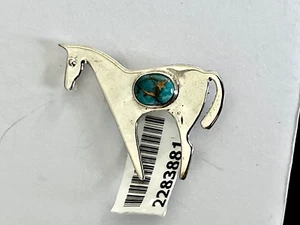 Cute Southwestern Signed Sterling Silver Copper Turquoise Horse Brooch Pin - Picture 1 of 7